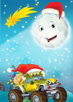 The beautiful illustration with many different elements - many important subjects for the children - christmas and cars
