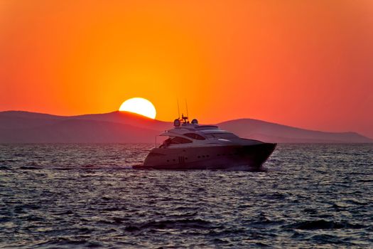 Yacht on sea with epic sunset, Mediterranean, Croatia