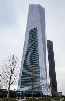 MADRID, SPAIN - MARCH 10 Cuatro Torres Business Area (CTBA), in Madrid, Spain, on March 10, 2013. View of Glass Tower and PwC Tower skyscrapers