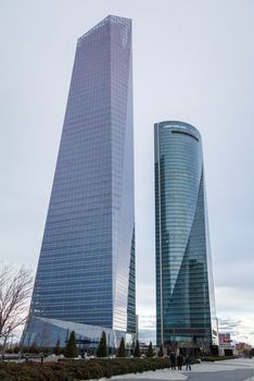 MADRID, SPAIN - MARCH 10 Cuatro Torres Business Area (CTBA), in Madrid, Spain, on March 10, 2013. View of Glass Tower and Space Tower skyscrapers