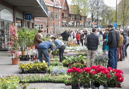 MELISSANT,HOLLAND - APRIL 30: People shopping on the market in melissant on April 30, 2013 in melissant,Holland. This market is during queensday once a year.