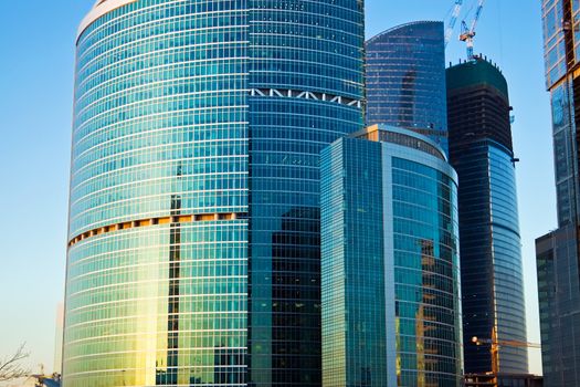 Skyscrapers of the International Business Centre at the evening, Moscow city