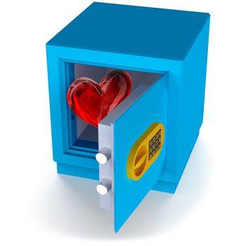 small safe with red heart as a symbol of love and protection