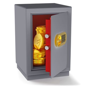 small safe for money with gold euro coins as a symbol of microcredit in banks and riskfree bank money storage