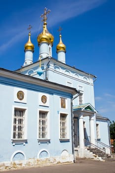 Blue orthodox church in a monastary in Kolomna, Russia