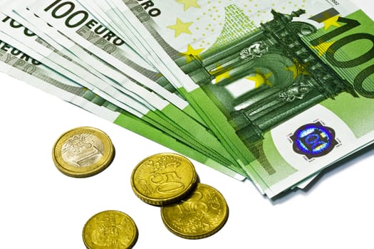 Euro banknotes money and coins