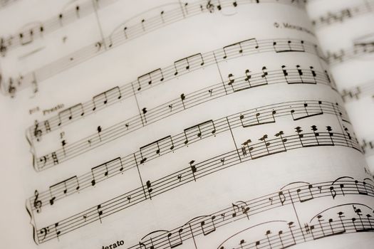 Old musical notes book close up