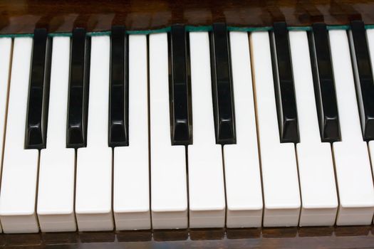 Closeup view of a piano keyboard
