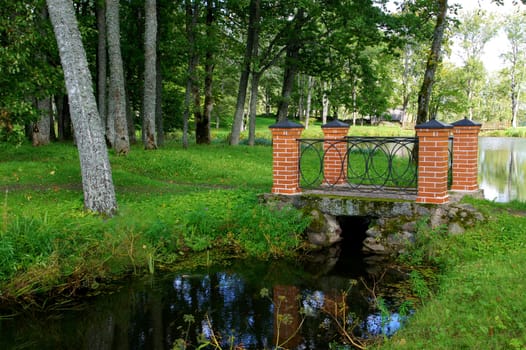 The bridge and stream on a background of plants