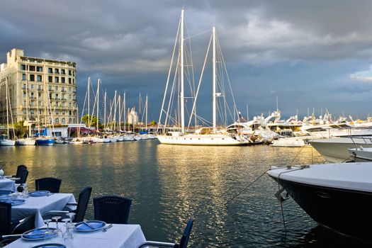 A restaurant in the port of Naples, Italy