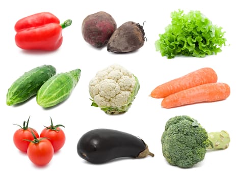 Set of healthy vegetables isolated on white background