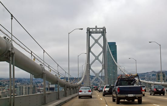 San Francisco Bay Bridge Close Up while Driving