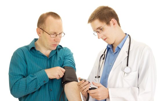 A young medical doctor examines a patient