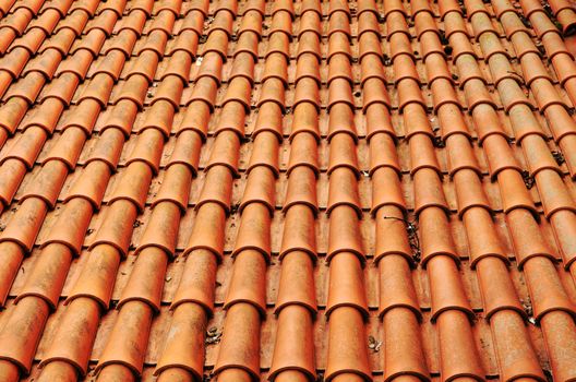 Background of clay round tiles covered roof.