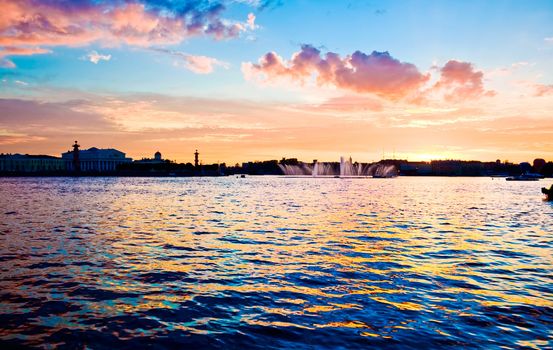White night in Saint Petersburg, Neva river 
