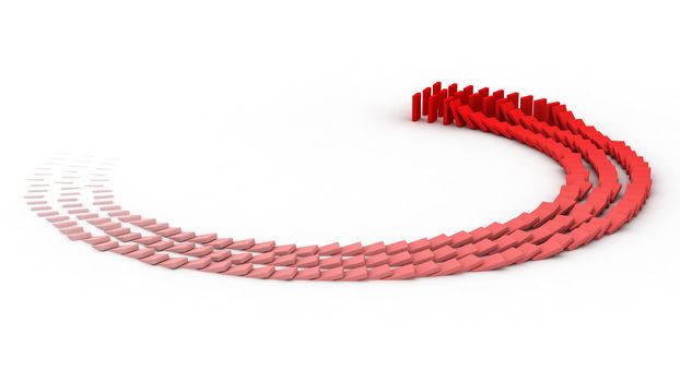 3D rendering of falling blocks representing a domino effect