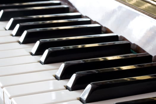Closeup view of a piano keyboard