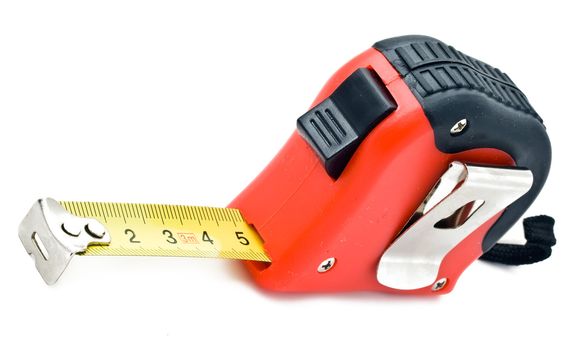 Tape measure on white background