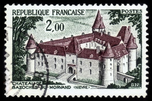FRANCE - CIRCA 1972: A stamp printed in France shows Chateu de Bazoches du Morvand near Vezelay , circa 1972.