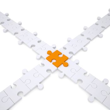 Puzzle white and orange. Isolated render on a white background