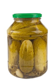 Jar with marinated cucumbers