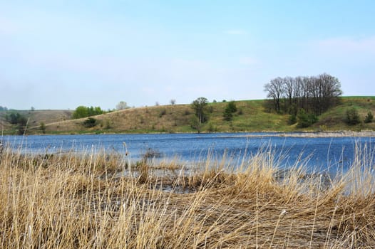 landscape with trees and lake or rural scenery