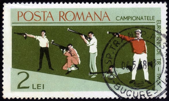 ROMANIA - CIRCA 1965: stamp printed by Romania, show European Championship by shooting in 1965 , circa 1965