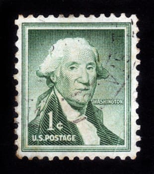 USA - CIRCA 1954: A stamp printed in the USA, shows the Portrait of George Washington , first president of USA 1789-1797 , by Gilbert Stuart, circa 1954