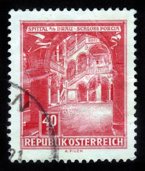 AUSTRIA - CIRCA 1962: A stamp printed in Austria, shows Schloss Porcia (Porcia Castle) in Spittal an der Drau, circa 1962
