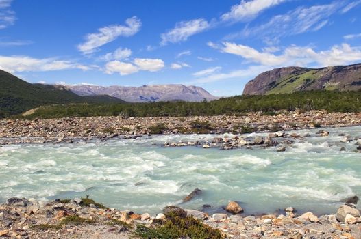 cold turbulent river at the foot of Fitz Roy, Argentina