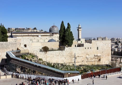 wailing wall and the bridge leading to the Temple Mount, Jerusalem, Israel