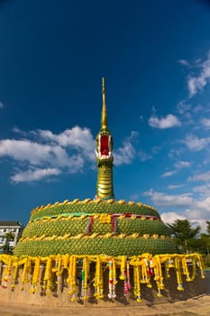 The statue of asian dragon on the cloudy sky background