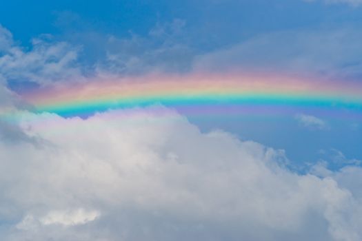 Rainbow in the cloudy sky after the rain