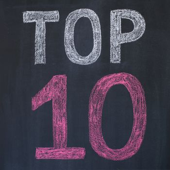 Word "Top 10'' written by a chalk on a blackboard