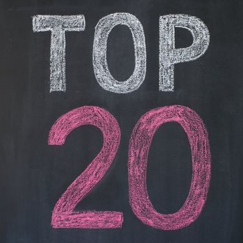 Word "Top 20'' written by a chalk on a blackboard