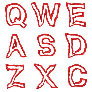 Red capital letters of alphabet isolated on the white background