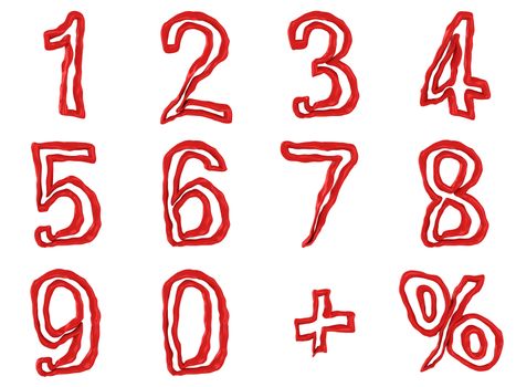 Red numbers and math symbols isolated on the white background