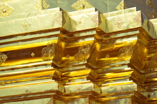 Golden wall in buddhist temple, Wat Doi Suthep, Chiang Mai, Thailand