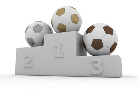 Soccer balls on a pedestal of winners
