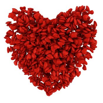 One big red heart made of many small hearts, 3d