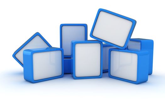 Heap of blue and white cubes on the white background