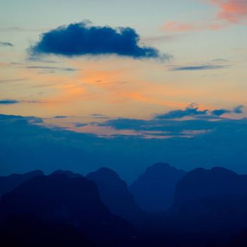 Silhouette of mountains at the sunset