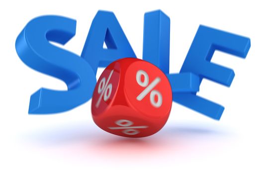Big letters "Sale" falling from impact of dice