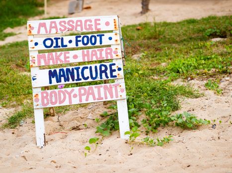 Advertisement of spa treatment on the beach