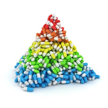 Medical pyramid made from multicolored layers of capsules