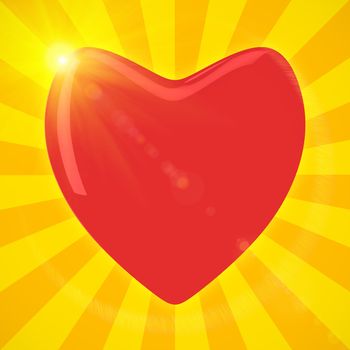 Big red heart shines in sunlight