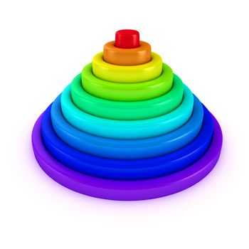 Toy pyramid with rings of rainbow colors