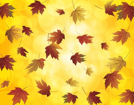 Falling Maple Tree Leaves in Autumn Season Defocused Blurred Background Illustration