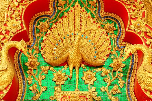 thai peacock mural in thai temple