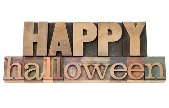 Happy Halloween - isolated text in vintage letterpress wood type